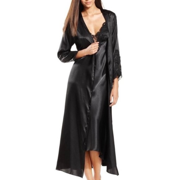 Flora Nikrooz Black Satin Stella Long Robe L/XL - Picture 2 of 6